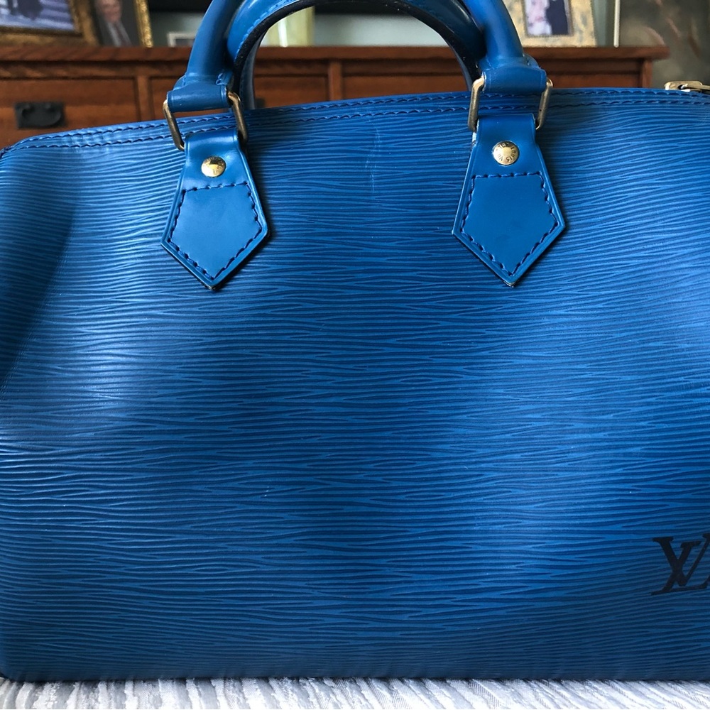 LOUIS VUITTON LV Logo Speedy 25 Travel Hand Bag Epi Leather Blue VI 0992 - Picture 4 of 14